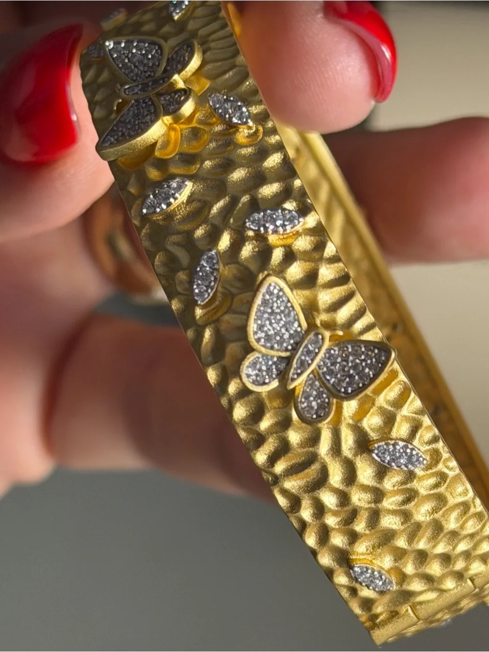 Frida Rothman Matte Gold over 925 Butterfly Bangle Bracelet with Crystal Accent